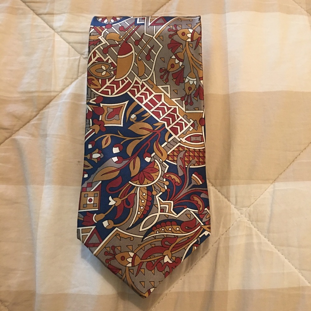 Vintage Oleg Cassini Art Deco Floral Patterned Silk Tie